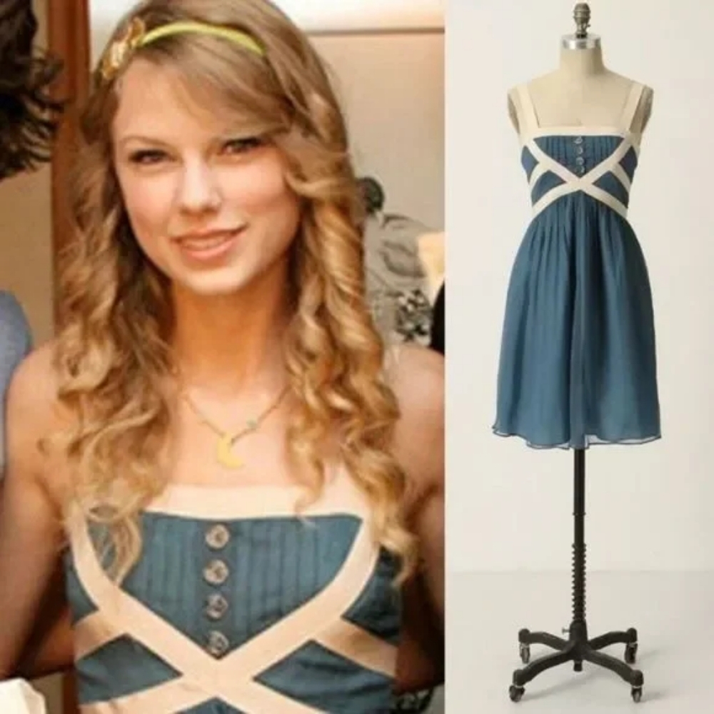 Anthropologie Burlapp Skyfall Atmospheric Chiffon Dress worn by Taylor Swift